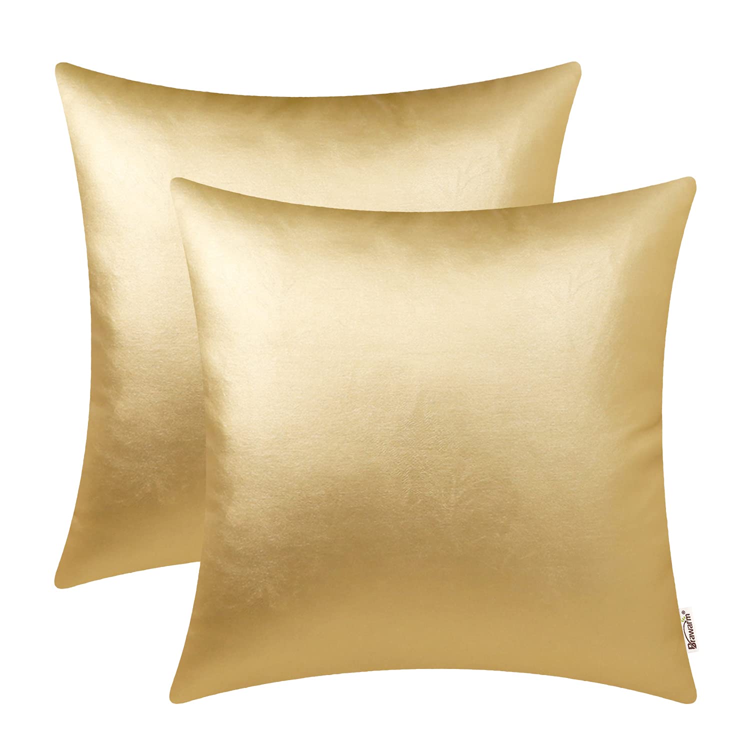 Brawarm Faux Leather Throw Pillow Covers 16 X 16 Inches - Gold Leather Pilow Covers Pack Of 2, Solid Dyed Leather Pillowcases Fo